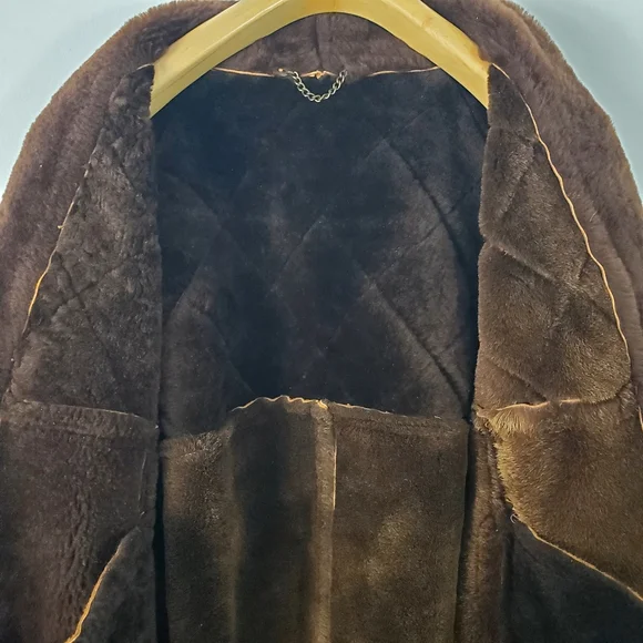 Vintage 70s Women's Tan Leather Shearling Coat - Picture 11 of 12